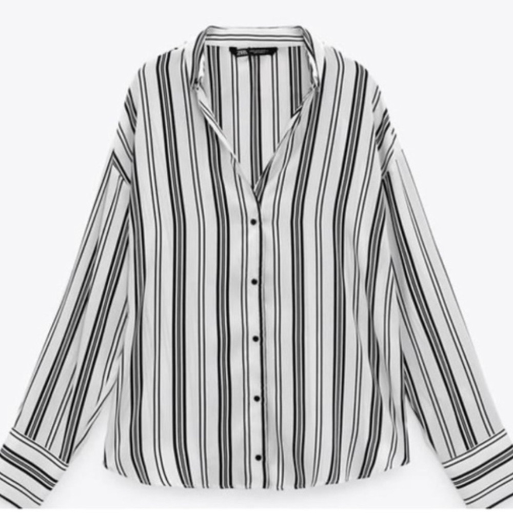ZARA Lapel Collared Striped Shirt. Satin/Metallic Sheen. Size Large.